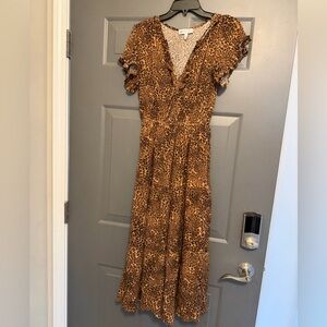 Jessica Simpson Brown Leopard Shin Length Dress. Size XS
